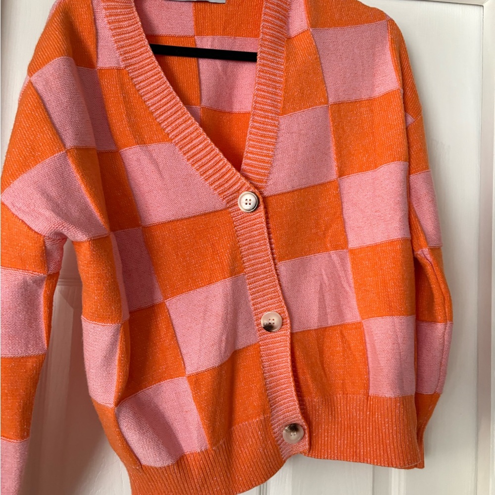 Orange and Pink Checkered Women's Sweater